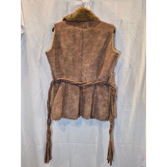 Per Una Womens Boho Faux Suede and Fur Belted Gilet Vest Waistcoat Jacket Medium - Picture 2 of 7
